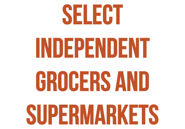 Text 'SELECT INDEPENDENT GROCERS AND SUPERMARKETS' in orange.